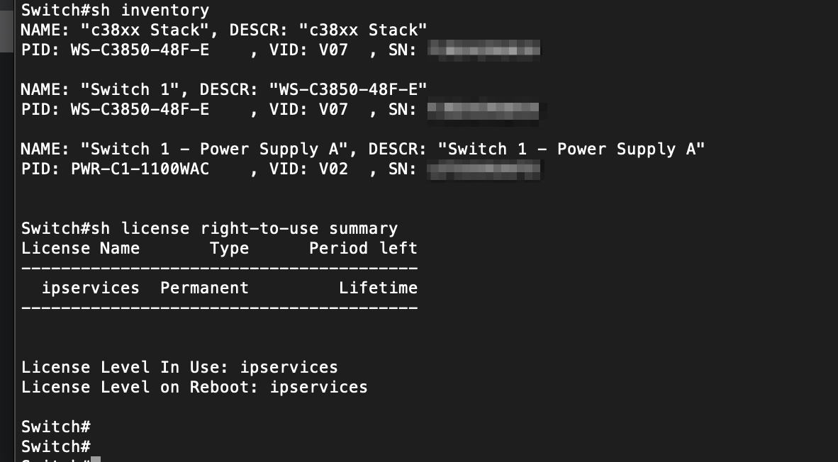‘show inventory’ after licensing