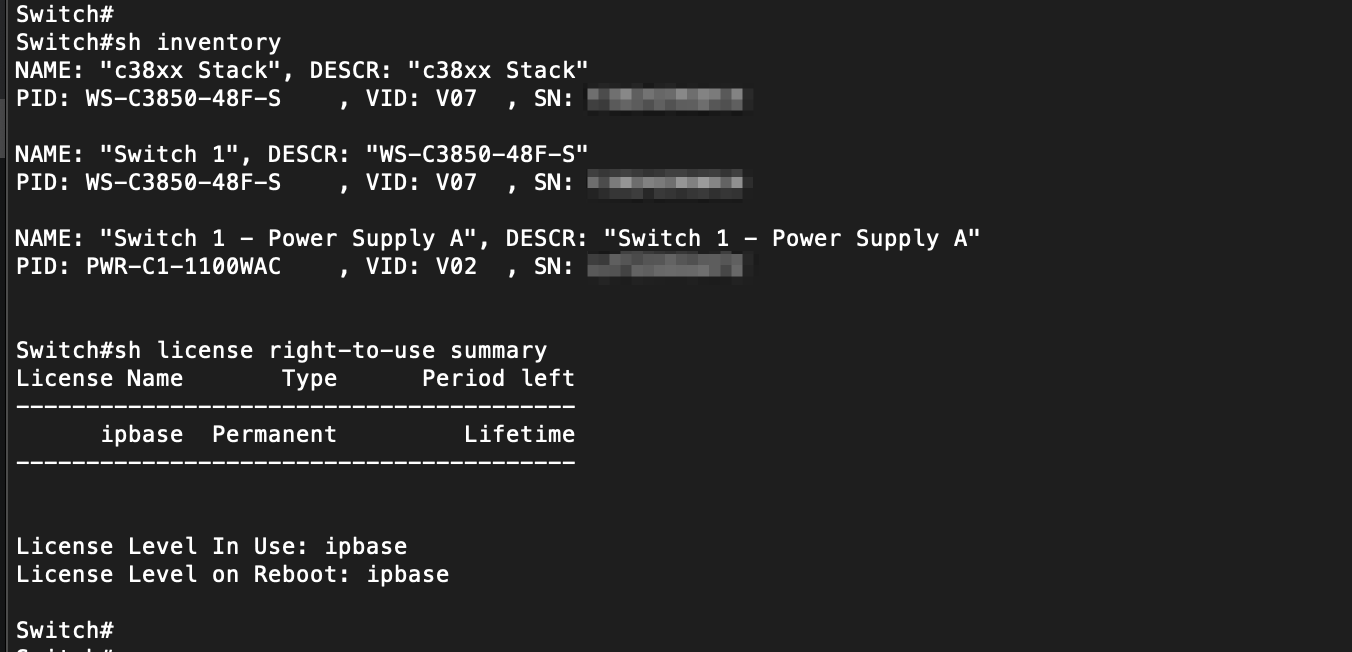 ‘show inventory’ before