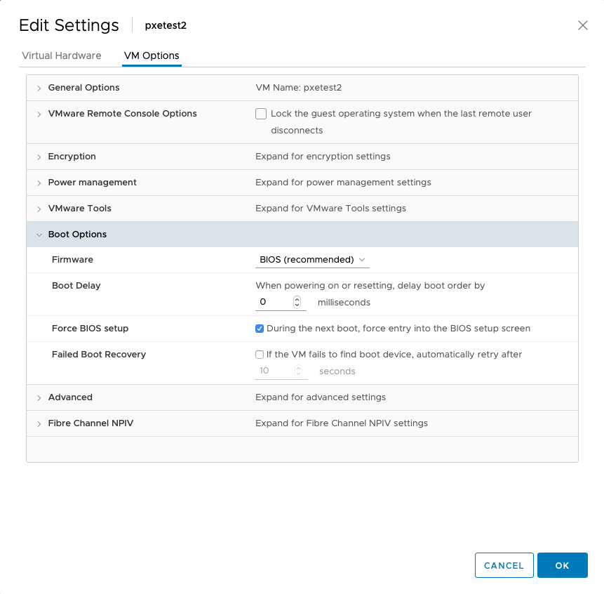 vSphere VM Options